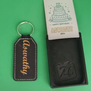 Leather Key chain with Golden Name in a custom box